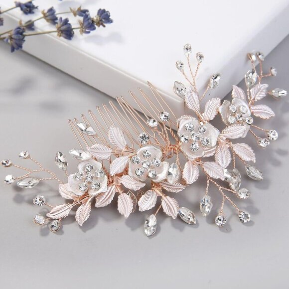 ?Women Pink Bridal Hair Accessories Head Pieces for Flower Girls Hair Wedding main image 6